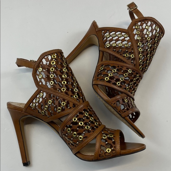 Vince Camuto Brown Cutout Grommet Heeled Sandals Women Size 6.5 - Picture 7 of 12